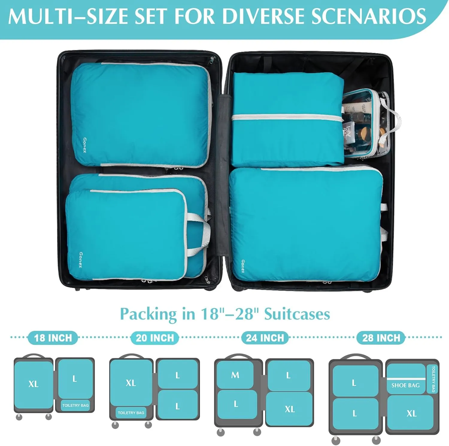 Gonex Compression Packing Cubes, 3pcs/4pcs Expandable Storage Travel Luggage Bags Organizers