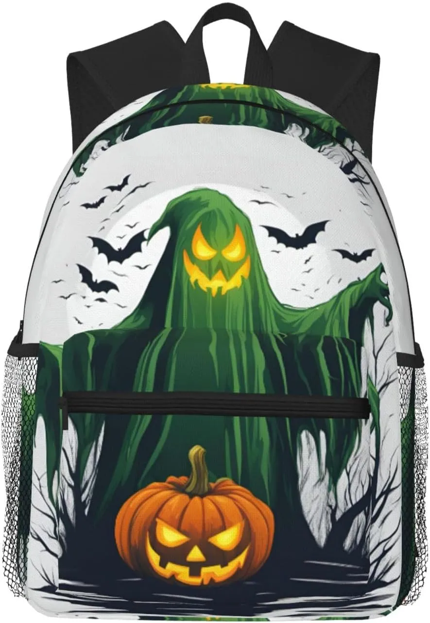 Green Ghost Horror Halloween Pumpkin print Lightweight and comfortable backpack Casual Laptop Backpack for Travel Hiking