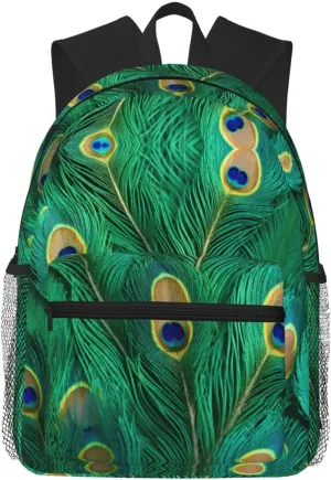 Green Peacock Feather print Lightweight and comfortable backpack Casual Laptop Backpack for Travel Hiking
