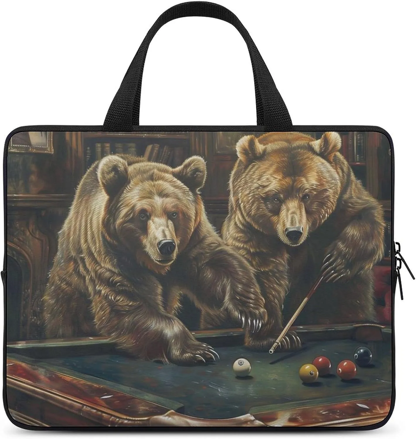 Grizzlies Playing Pool Laptop Bag Laptop Case Computer Messenger Bag with Adjustable Shoulder Strap