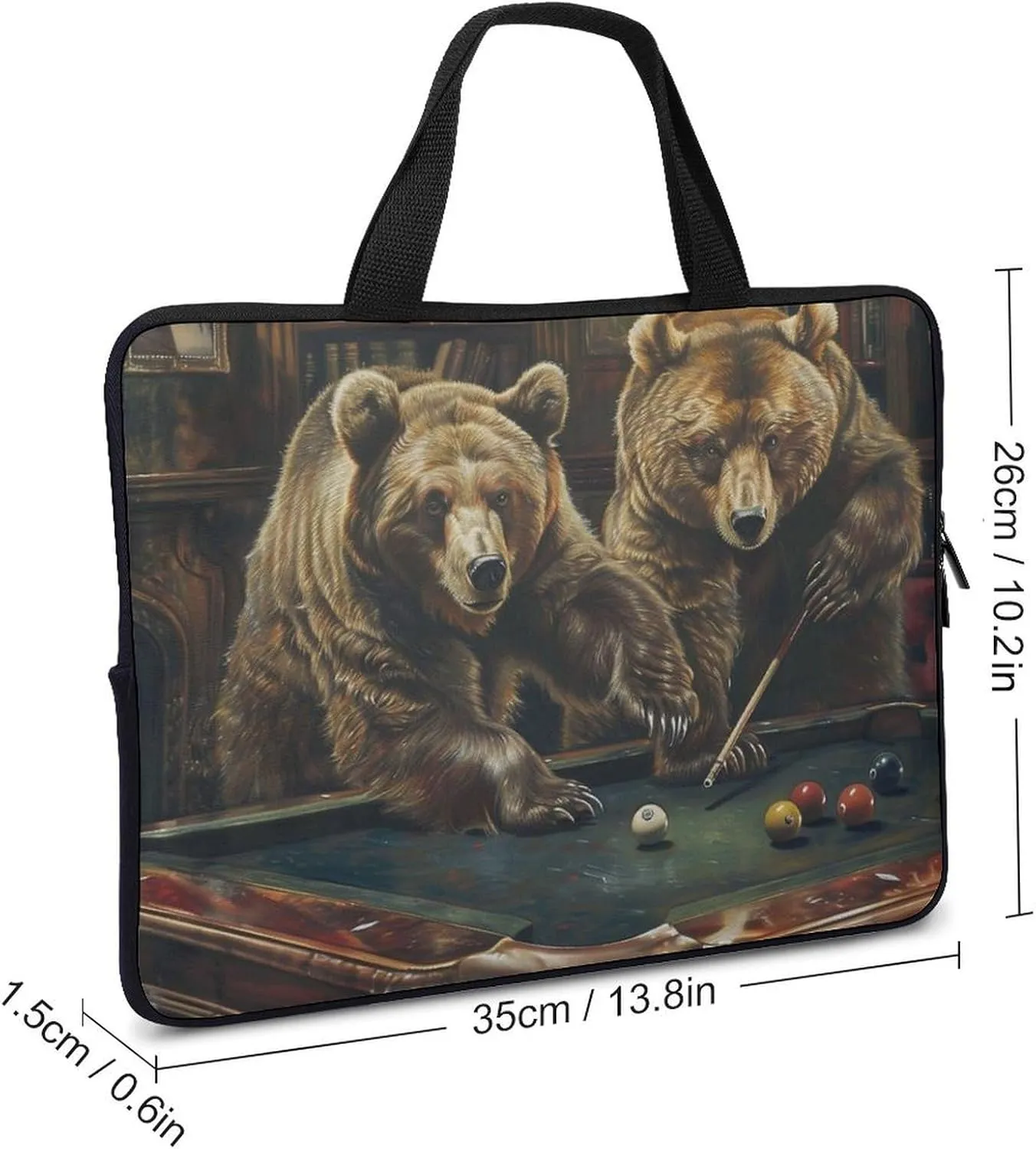 Grizzlies Playing Pool Laptop Bag Laptop Case Computer Messenger Bag with Adjustable Shoulder Strap