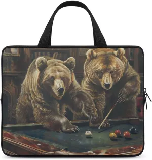 Grizzlies Playing Pool Laptop Bag Laptop Case Computer Messenger Bag with Adjustable Shoulder Strap