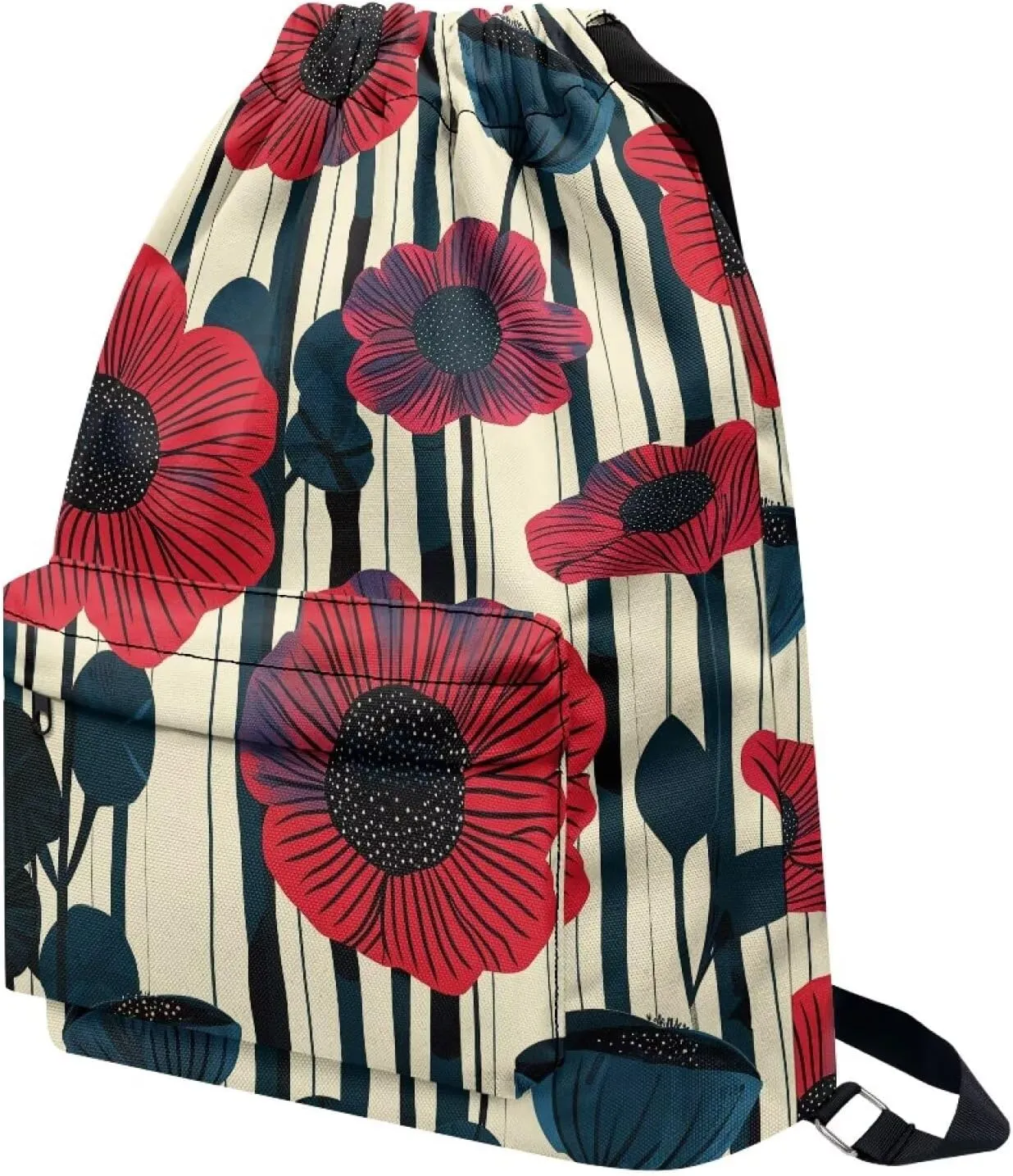 Gym Bag for Women Bright Red Flower Drawstring Backpack with Convenient Compartments Large Capacity Sport Gym Sackpack Suitable for Variety Of Occasions