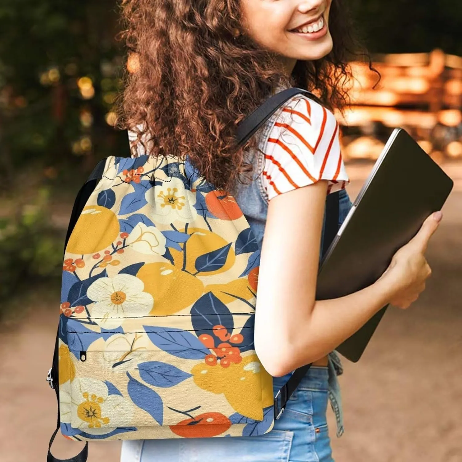 Gym Bag for Women Cheerful Lively Style Drawstring Backpack with Convenient Compartments Large Capacity Sport Gym Sackpack Suitable for Variety Of Occasions