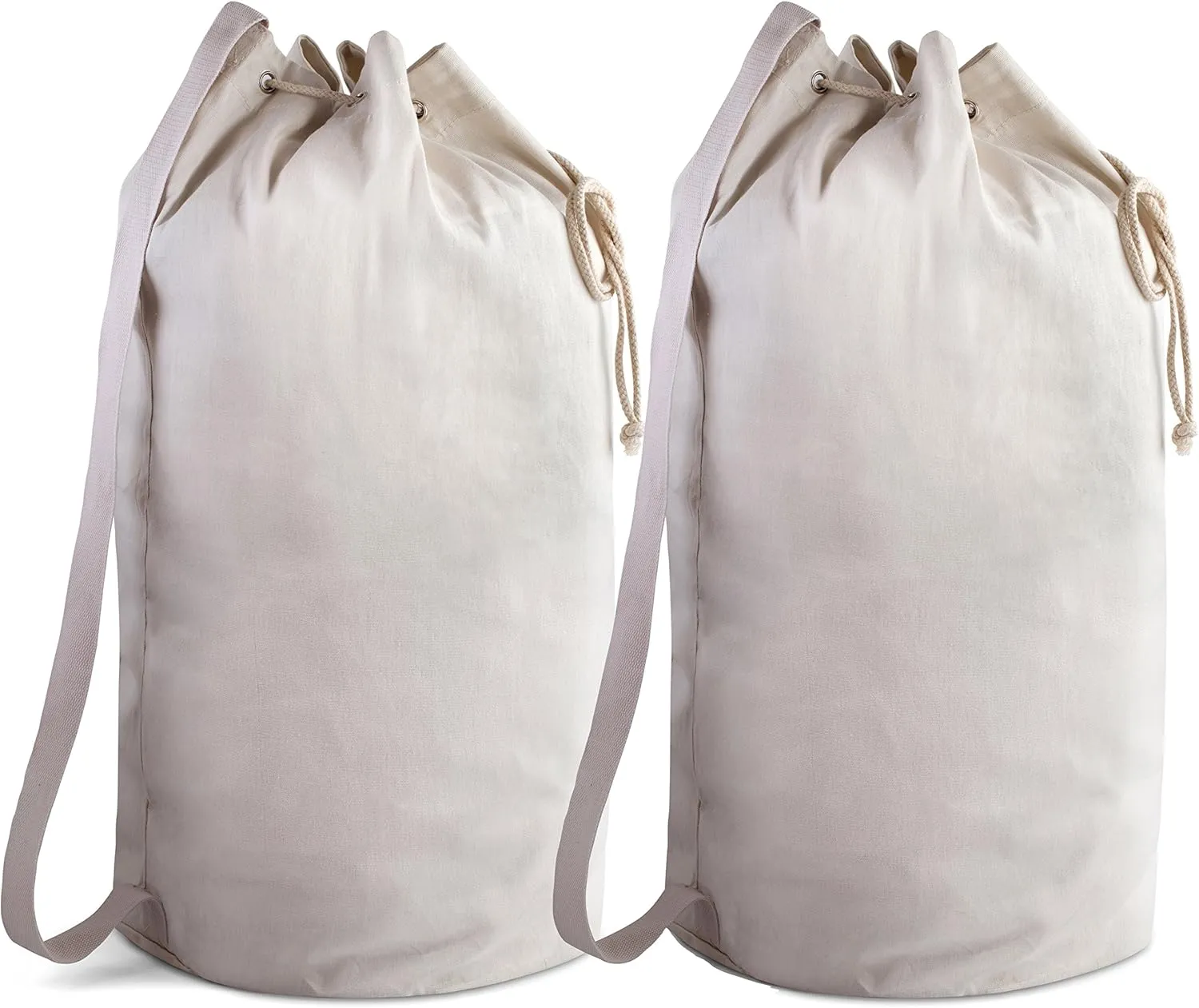 Handy Laundry Canvas Duffel Bag - Drawstring, Leather Closure, Shoulder Strap. (2-PACK)