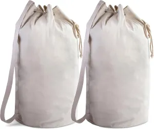 Handy Laundry Canvas Duffel Bag - Drawstring, Leather Closure, Shoulder Strap. (2-PACK)
