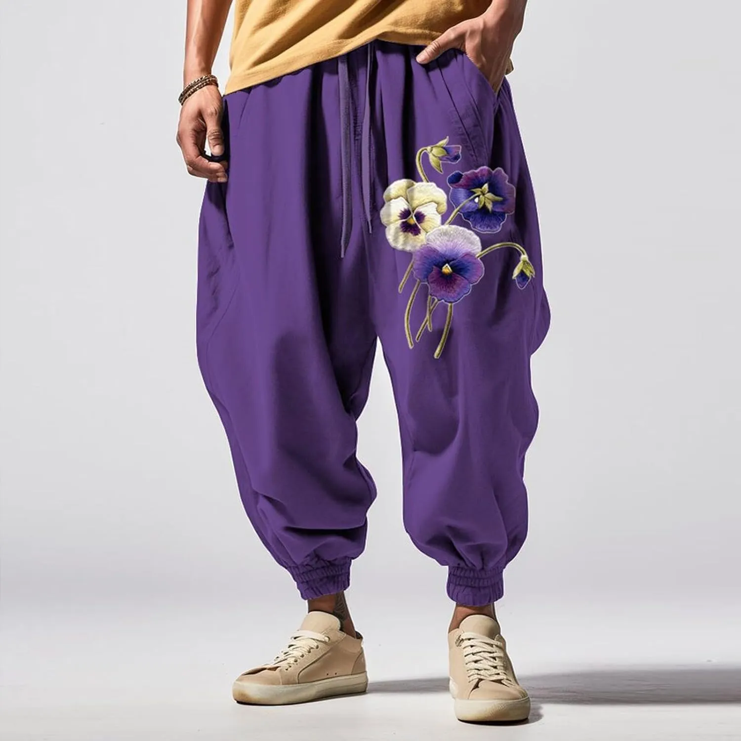 Harem Pants for Men Fashion Street Feel Casual Sweatpants Hippie Pants Men Mens Harem Pants Samurai Black Harem