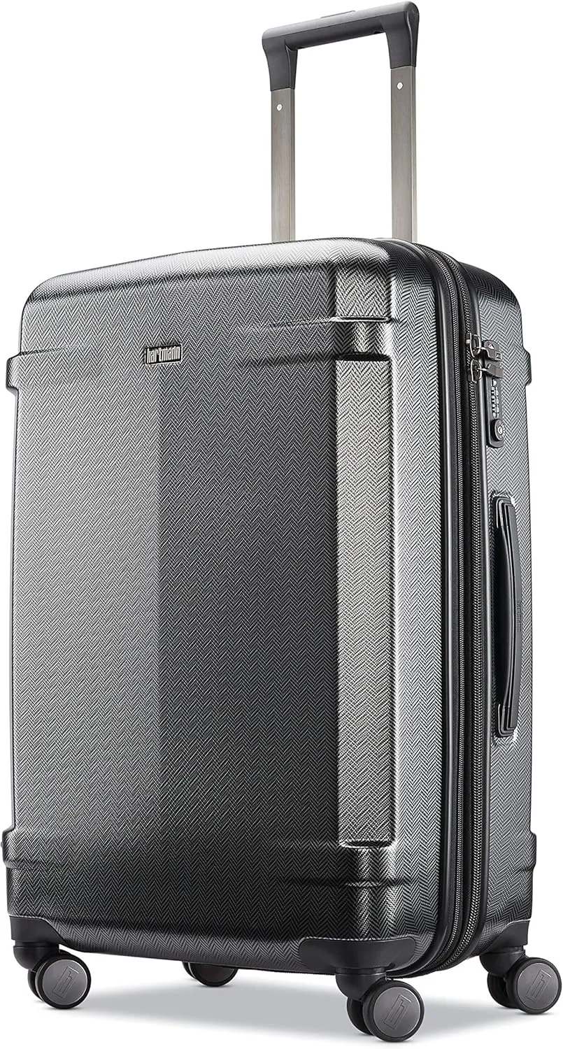 Hartmann Century Deluxe Hardside Expandable Medium Checked Luggage with Spinner Wheels, Black/Gunmetal