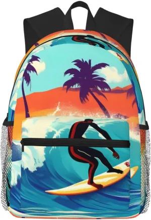 Hawaiian Surfer on Wavy print Lightweight duffel bag, travel hiking daypack, comfortable backpack, sports bag