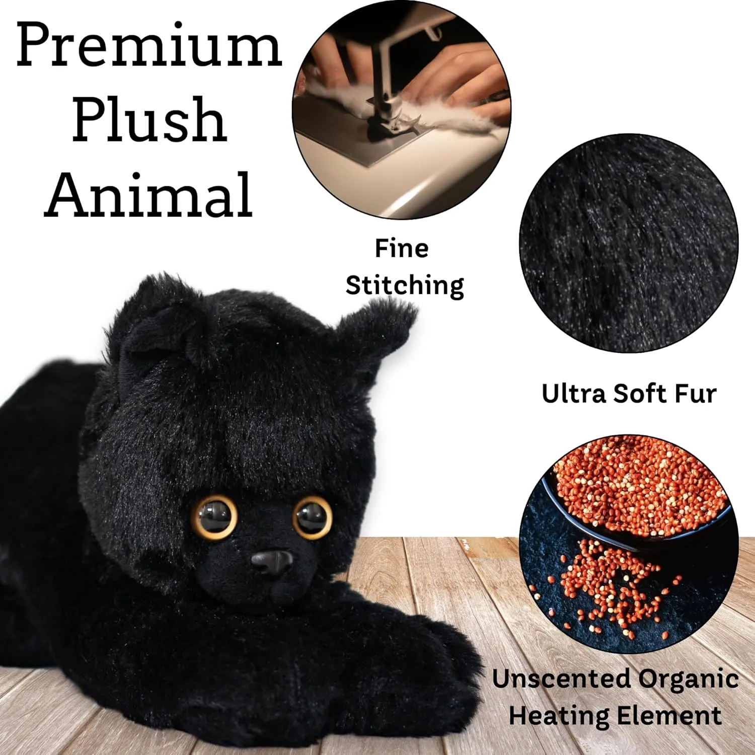 Heating Pad for Cramps - Microwavable Stuffed Animal Heating Pad for Neck and Shoulders - Microwave Heating Pad for Tension, Stress Relief Gift in Canvas Bag (Black Cat)