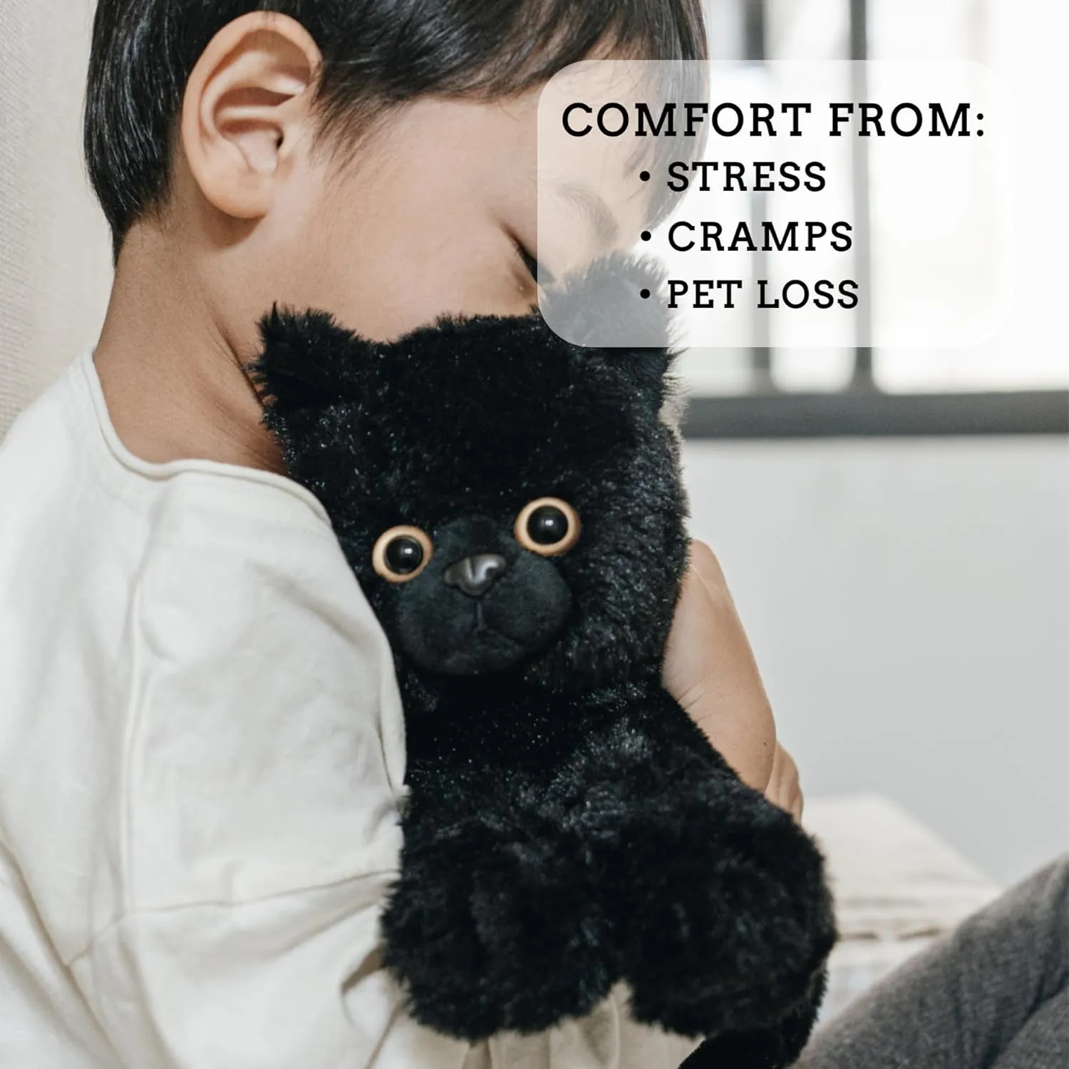 Heating Pad for Cramps - Microwavable Stuffed Animal Heating Pad for Neck and Shoulders - Microwave Heating Pad for Tension, Stress Relief Gift in Canvas Bag (Black Cat)