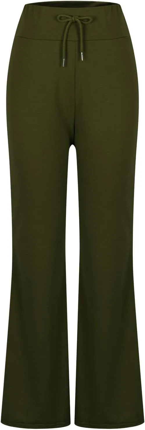 HGps8w Flared Yoga Pants for Women Drawstring High Waisted Casual Bootcut Leggings Comfy Lounge Sweatpants