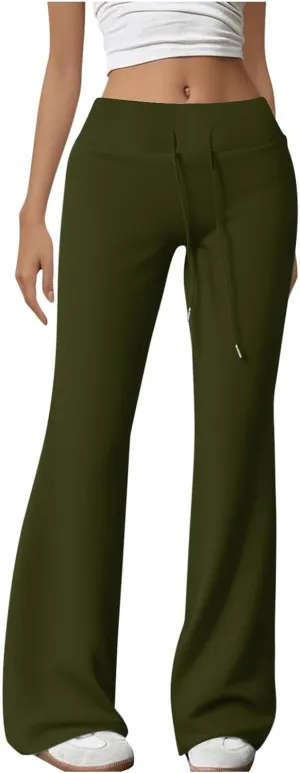 HGps8w Flared Yoga Pants for Women Drawstring High Waisted Casual Bootcut Leggings Comfy Lounge Sweatpants