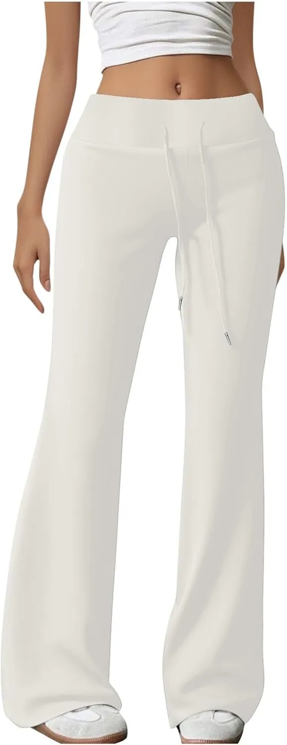 HGps8w Flared Yoga Pants for Women Drawstring High Waisted Casual Bootcut Leggings Comfy Lounge Sweatpants