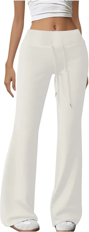 HGps8w Flared Yoga Pants for Women Drawstring High Waisted Casual Bootcut Leggings Comfy Lounge Sweatpants