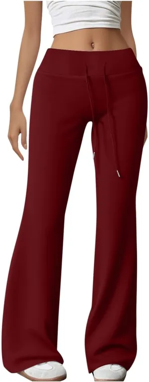 HGps8w Flared Yoga Pants for Women Drawstring High Waisted Casual Bootcut Leggings Comfy Lounge Sweatpants
