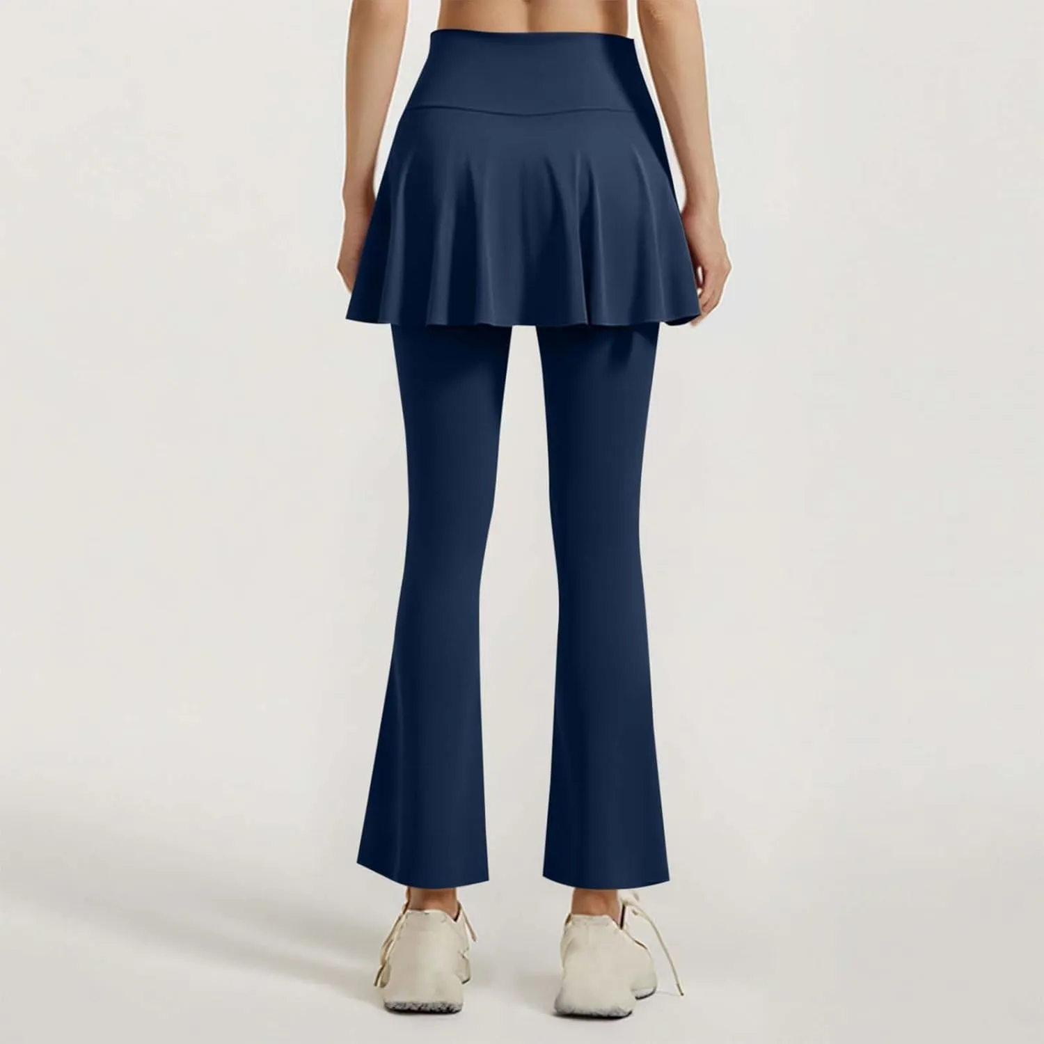 HGps8w Skirted Leggings for Women Trendy Casual Drawstring Side Fake-Two Flare Wide Leg Yoga Pants Chic Athletic Bell Bottom
