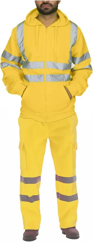 High Visibility Safety Sweatshirt for Men - Class 3 Reflective 2 Piece Sets with Hi-Vis Safety Pants