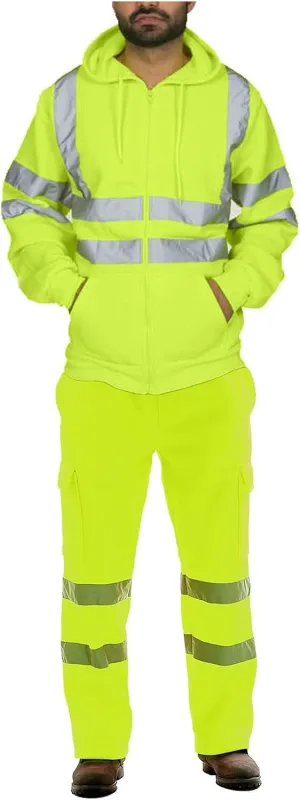 High Visibility Safety Sweatshirt for Men - Class 3 Reflective 2 Piece Sets with Hi-Vis Safety Pants