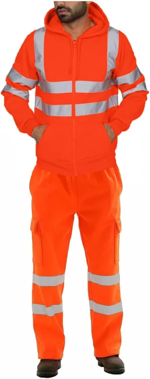 High Visibility Safety Sweatshirt for Men - Class 3 Reflective 2 Piece Sets with Hi-Vis Safety Pants