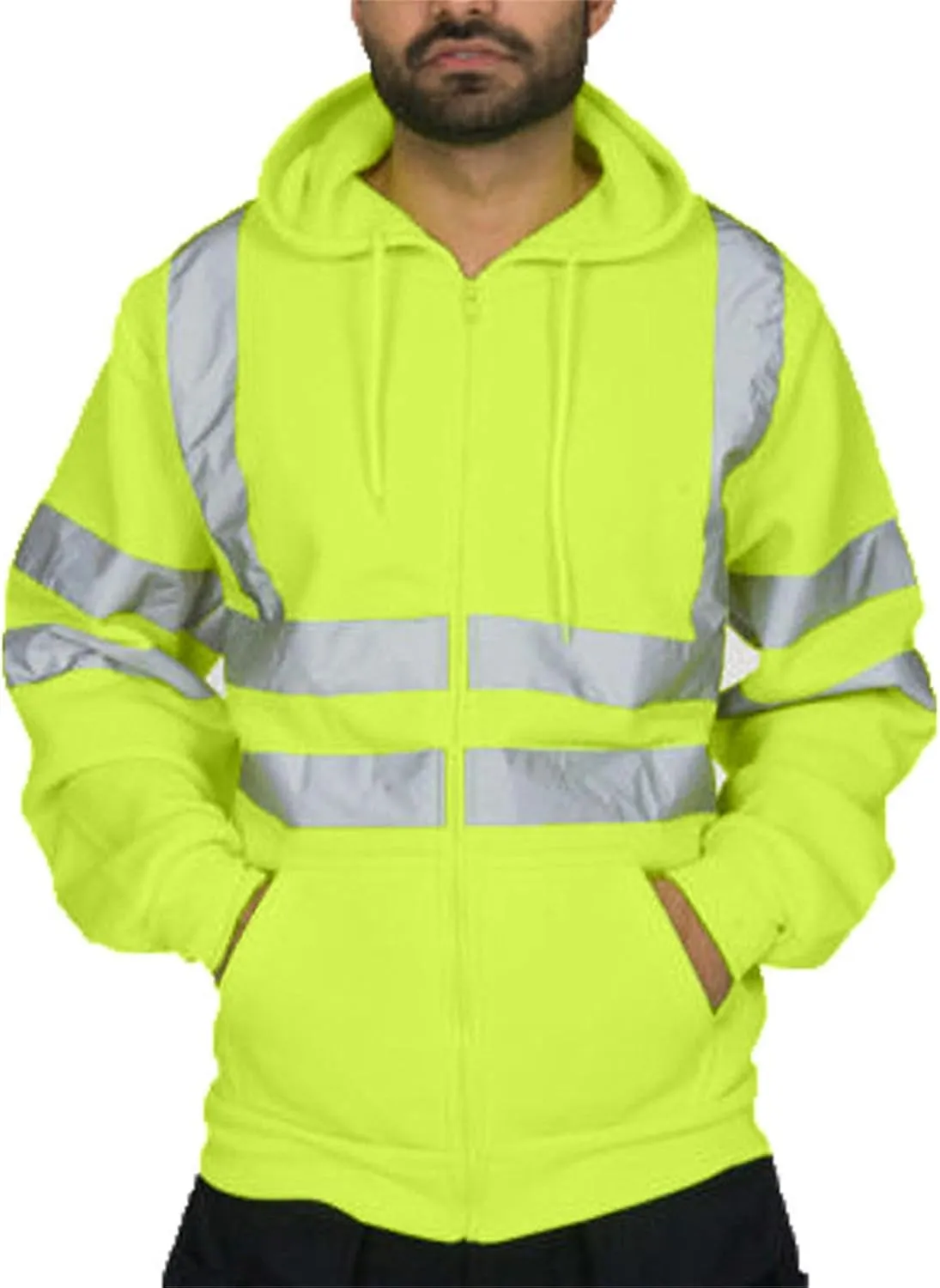 High Visibility Safety Sweatshirt for Men - Class 3 Reflective 2 Piece Sets with Hi-Vis Safety Pants