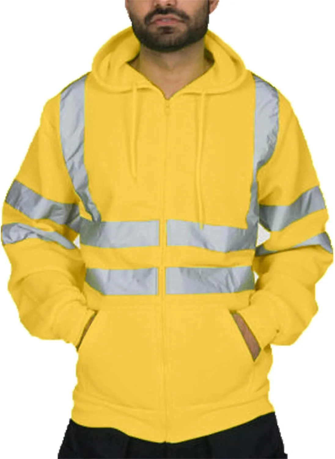 High Visibility Safety Sweatshirt for Men - Class 3 Reflective 2 Piece Sets with Hi-Vis Safety Pants