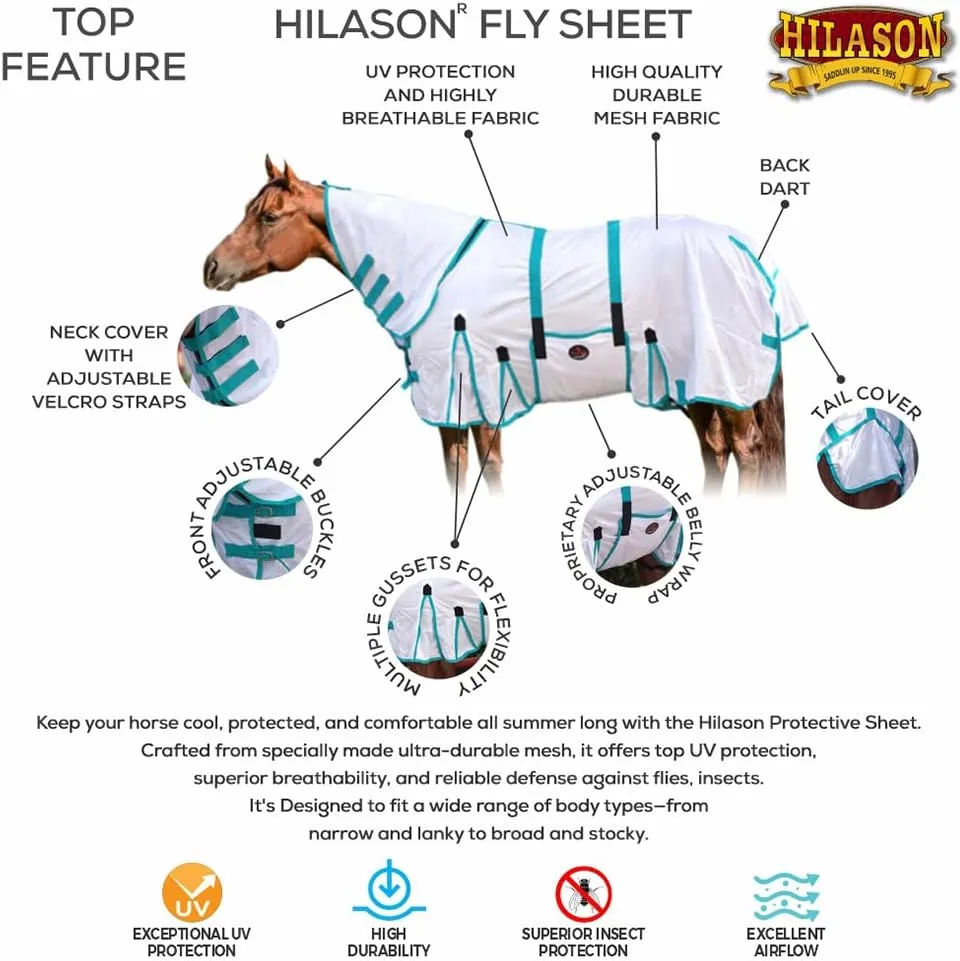 HILASON Horse Fly Sheet - Summer Spring UV Protection Mesh Bug Mosquito FlySheet for Horses | Mosquito Horse Fly-Sheet