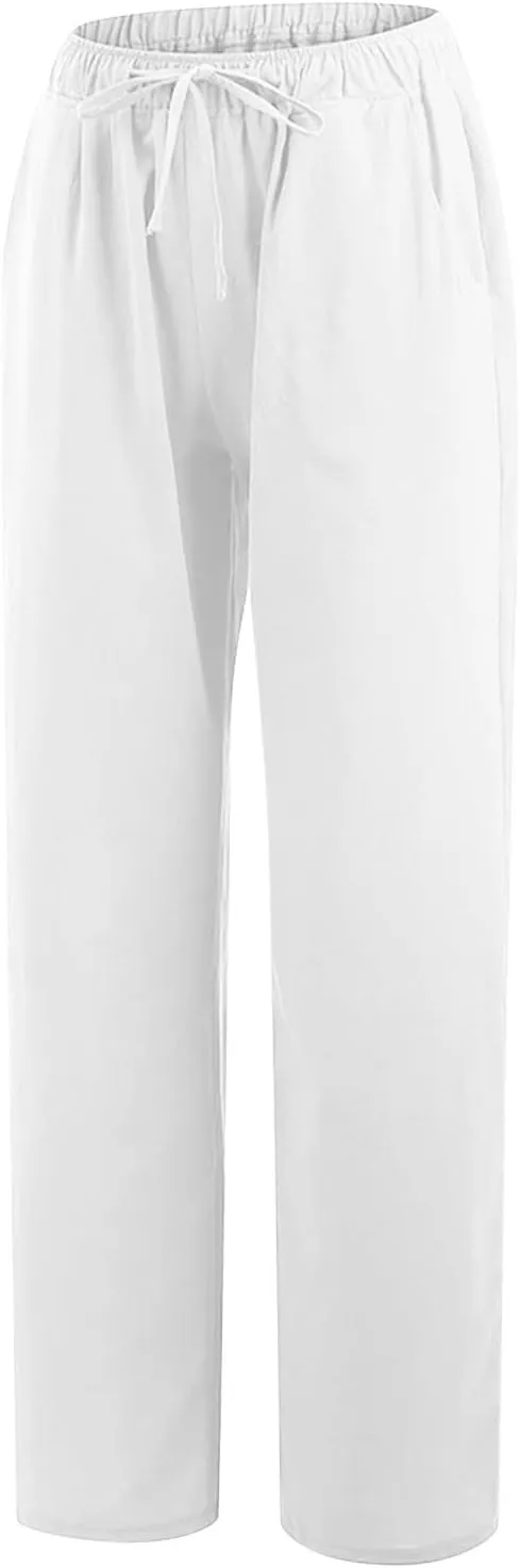 hlysgo Women's Summer Drawstring Waist Wide Leg Casual Pants 2024 Loose Cotton Linen Palazzo Pants Trousers with Pockets