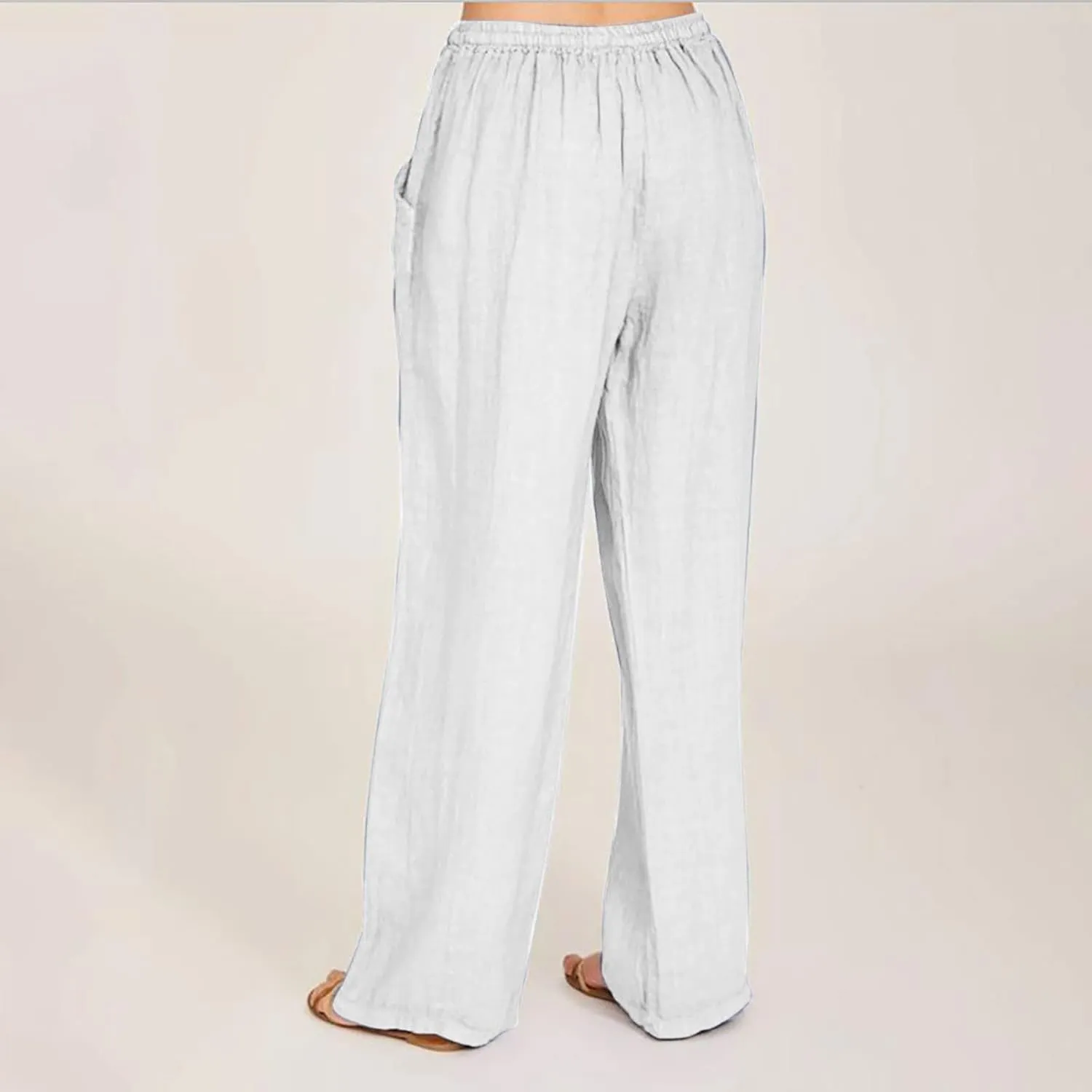 hlysgo Women's Summer Drawstring Waist Wide Leg Casual Pants 2024 Loose Cotton Linen Palazzo Pants Trousers with Pockets
