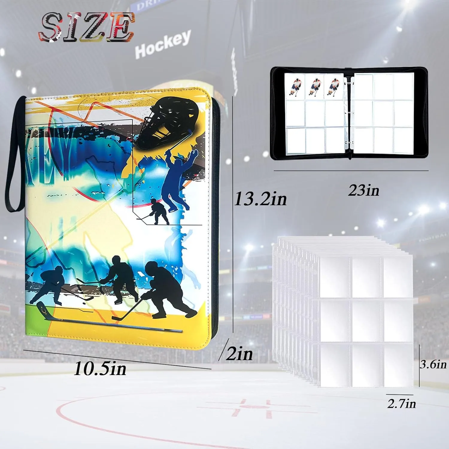 Hockey Card Binder 900 Pockets, Trading Card Binder Holder with 50 Removable Sleeves Fits 900 Sport Cards, Hockey Card Gifts Collector Album with Zipper Storage Display Case