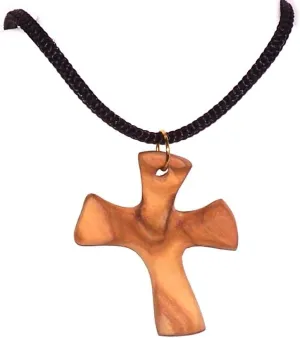 Holy Land Market Olive wood Healing Cross ® Necklace - with Prayers (1.6 x 1.2 inches) Expandable Leather Necklace