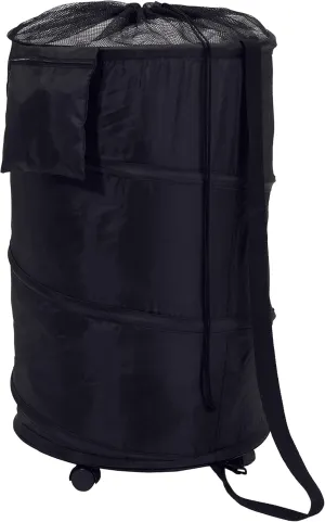 Honey-Can-Do HMP-01454 Deluxe Nylon Pop Up Clothing Hamper on Wheels Black 27 inches x 18.5 inches,Large