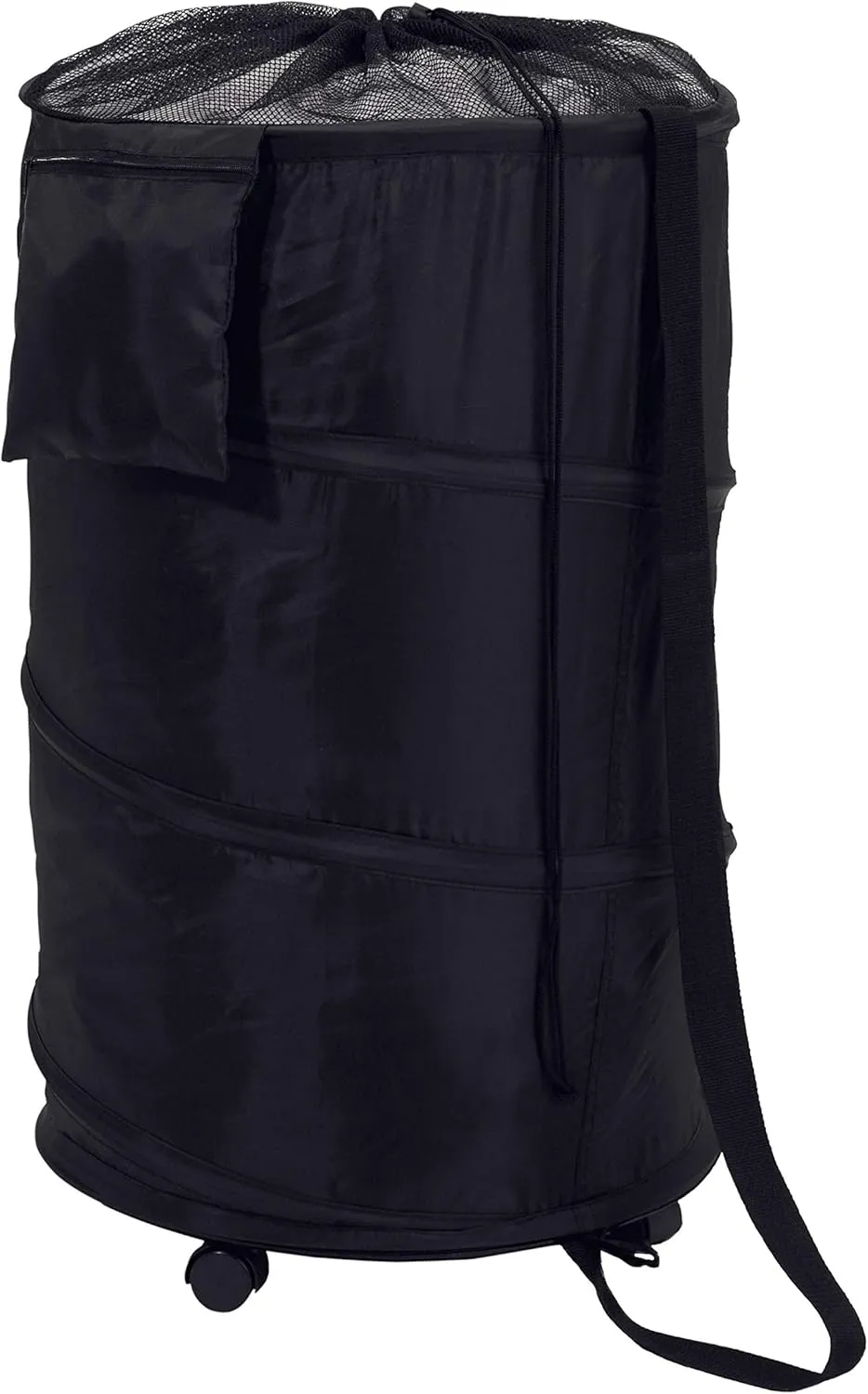 Honey-Can-Do HMP-01454 Deluxe Nylon Pop Up Clothing Hamper on Wheels Black 27 inches x 18.5 inches,Large