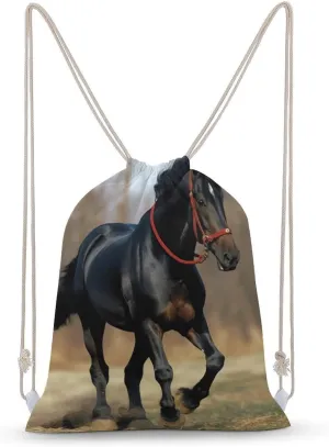 Horse on Lawn Drawstring Backpack Lightweight Gym Bag Waterproof Cinch Bags for Women Men