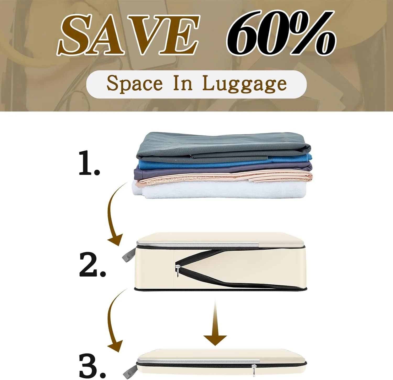 Hosuly 6 Pcs 17.3 x 12.6'' Compression Packing Cube Bag Extra Large Travel Expandable Space Saving Organizers XL for Luggage Storage(Beige)