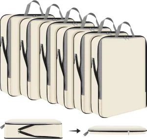 Hosuly 6 Pcs 17.3 x 12.6'' Compression Packing Cube Bag Extra Large Travel Expandable Space Saving Organizers XL for Luggage Storage(Beige)