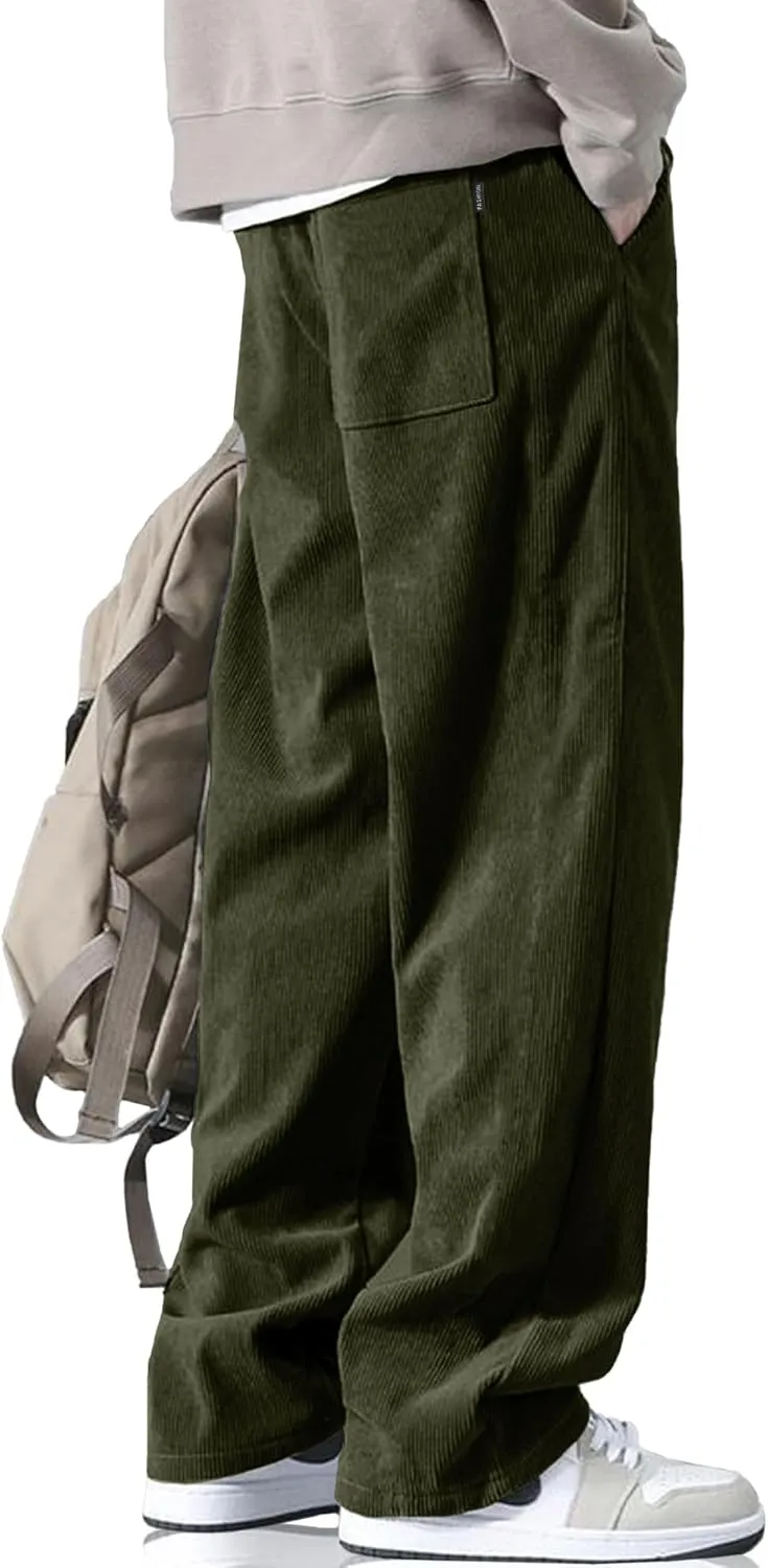 HOTake Men's Casual Corduroy Pants Elastic Waist Drawstring Baggy Sweatpants Loose Fit