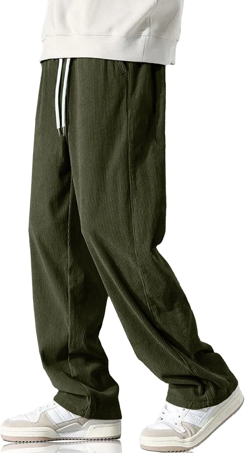 HOTake Men's Casual Corduroy Pants Elastic Waist Drawstring Baggy Sweatpants Loose Fit
