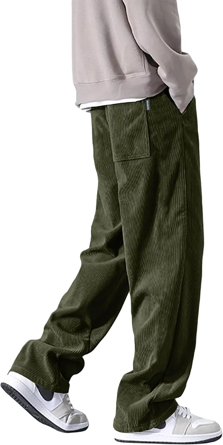 HOTake Men's Casual Corduroy Pants Elastic Waist Drawstring Baggy Sweatpants Loose Fit