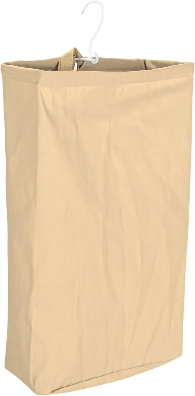 Household Essentials Door Hanging Laundry Bag, Washable Canvas Bag with Loop Handle, Holds Two Loads of Laundry, Great for Dorms and Small Spaces, Khaki