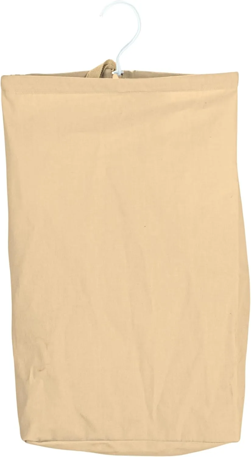 Household Essentials Door Hanging Laundry Bag, Washable Canvas Bag with Loop Handle, Holds Two Loads of Laundry, Great for Dorms and Small Spaces, Khaki