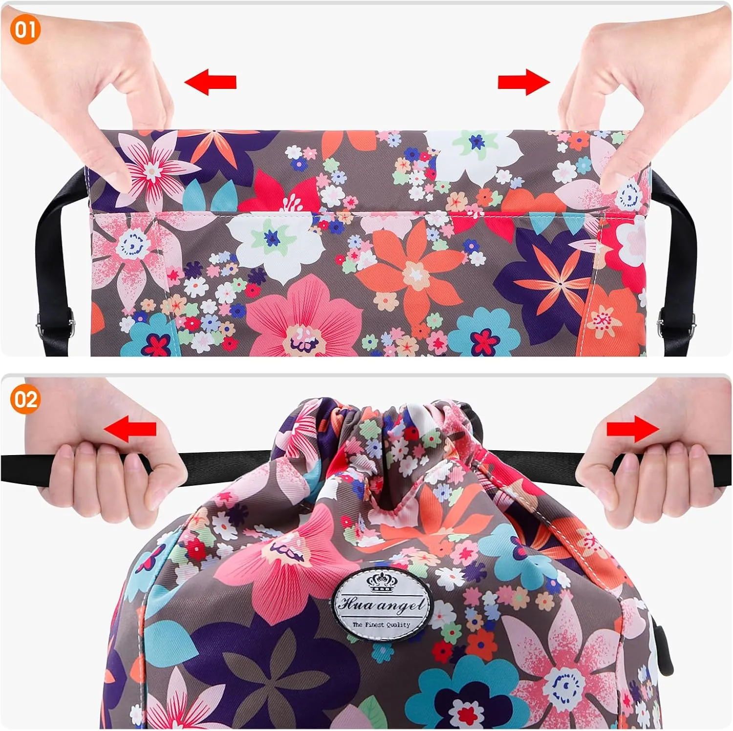 HUA ANGEL Floral Print Drawstring Bag - Lightweight Waterproof Cinch Sackpack with Side Pocket for Men & Women Travel Gym Bag