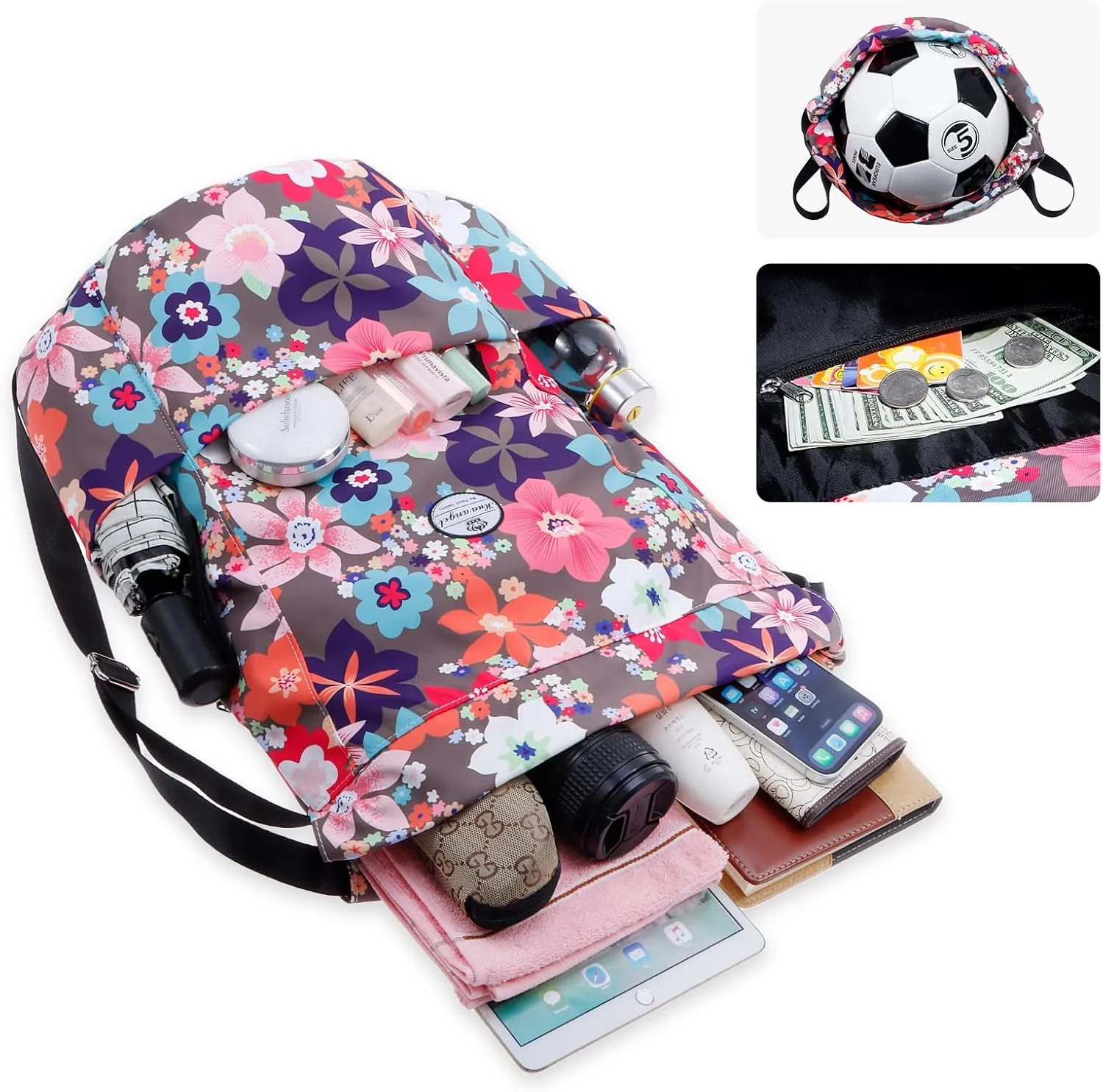 HUA ANGEL Floral Print Drawstring Bag - Lightweight Waterproof Cinch Sackpack with Side Pocket for Men & Women Travel Gym Bag
