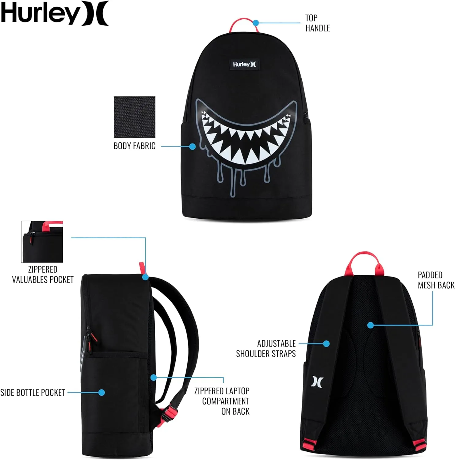 Hurley Men's Graphic Backpack, Black/Black, One Size