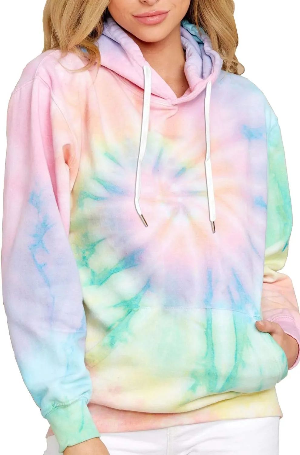 HVEPUO Womens Hoodies Fall Long Sleeve Drawstring Pullover Tops With Pockets Girls' Fashion Loose Casual Sweatshirt For Women