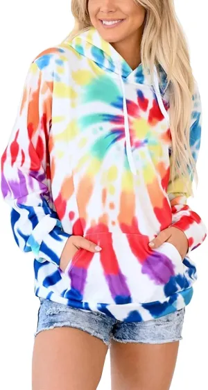 HVEPUO Womens Hoodies Fall Long Sleeve Drawstring Pullover Tops With Pockets Girls' Fashion Loose Casual Sweatshirt For Women