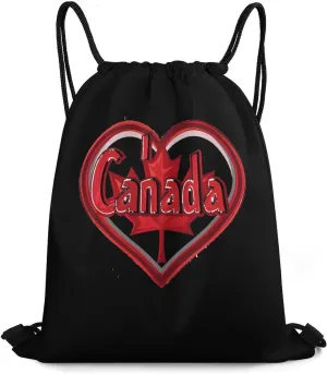 I Love Canada Travel Drawstring Bag Waterproof String Backpack Gym Sackpack Sport Bag