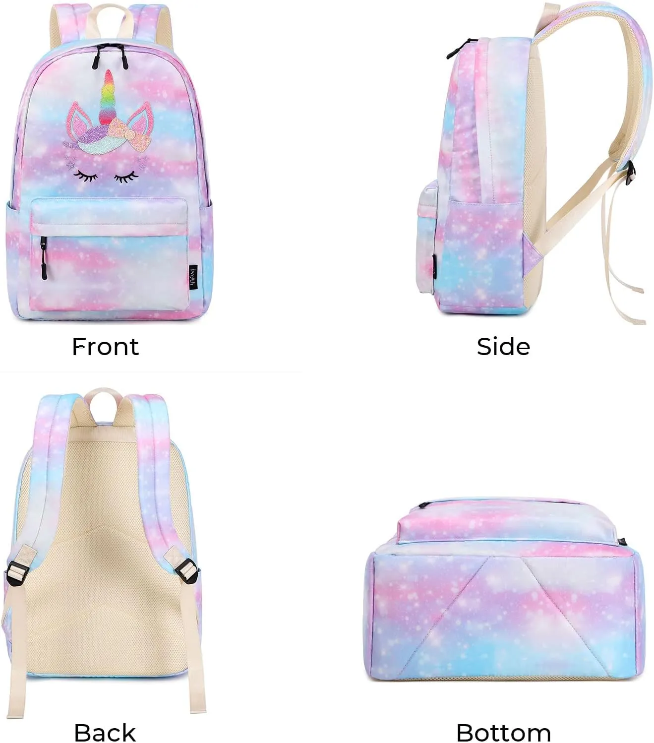 Imyth 3Pcs colorful Backpack sets for Teen Girls, Cute Bookbag School Daypacks for Elementary Middle Students (Light Blue)
