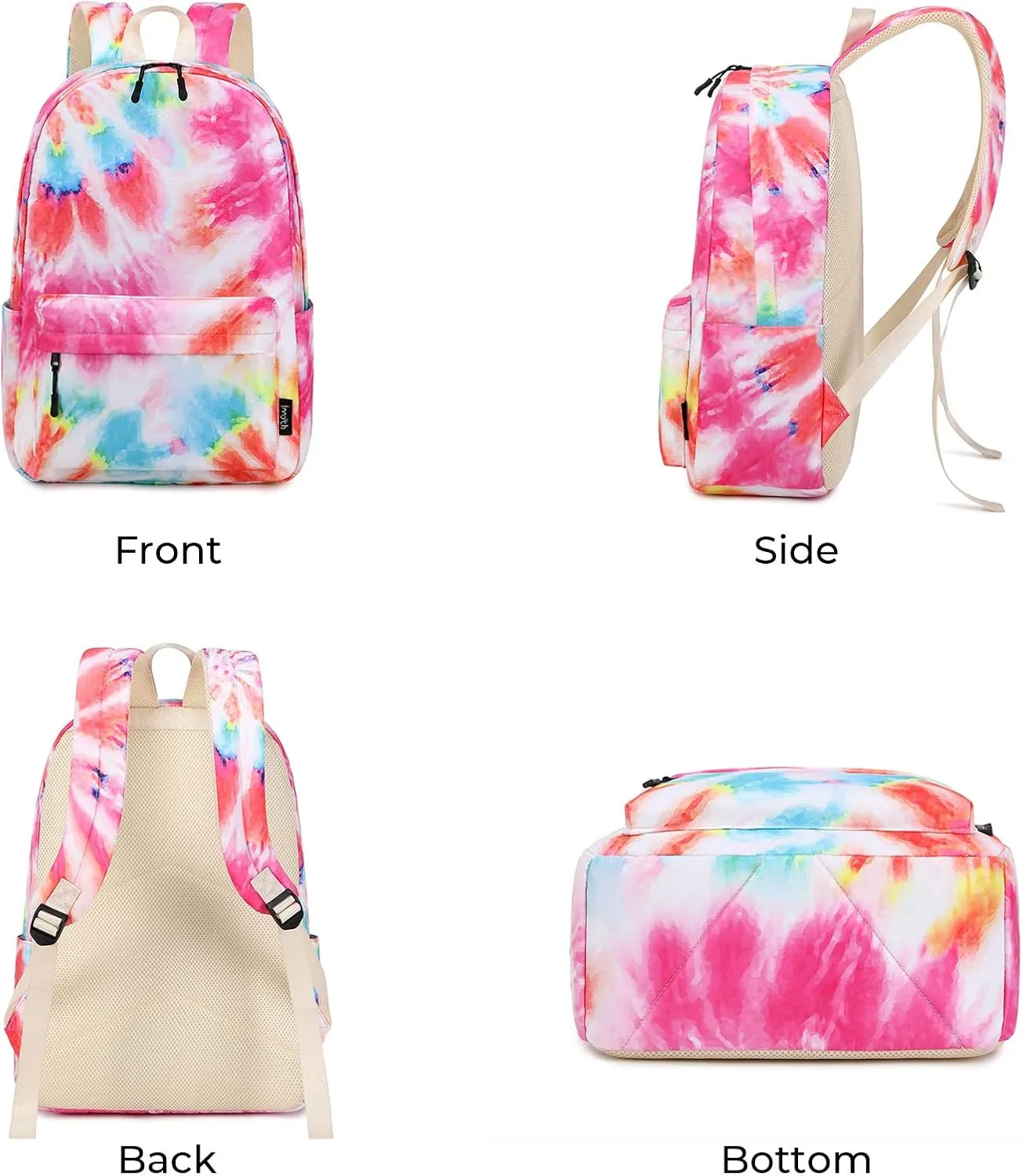 Imyth 3Pcs colorful Backpack sets for Teen Girls, Cute Bookbag School Daypacks for Elementary Middle Students (Tie dye-Rainbow)