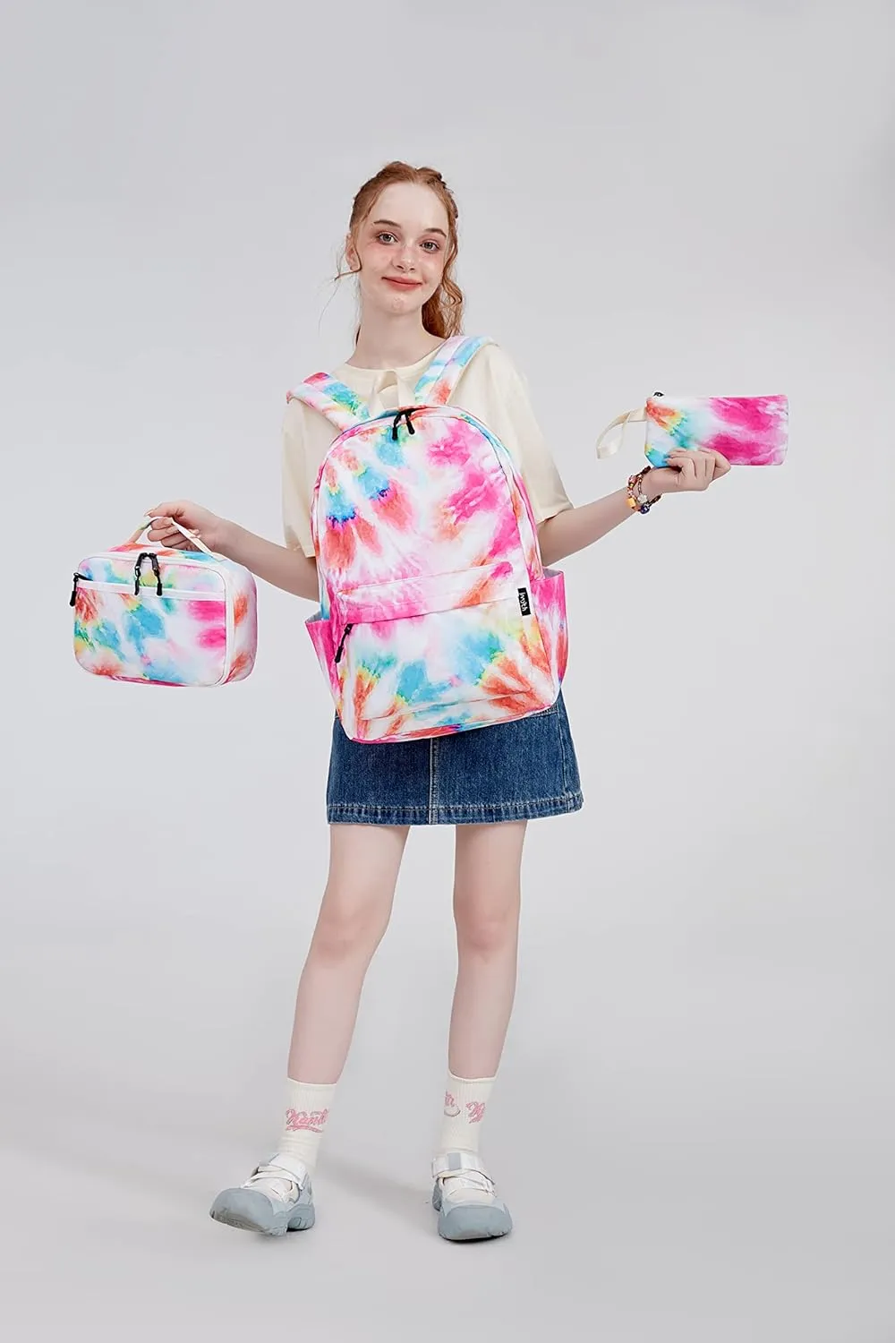 Imyth 3Pcs colorful Backpack sets for Teen Girls, Cute Bookbag School Daypacks for Elementary Middle Students (Tie dye-Rainbow)
